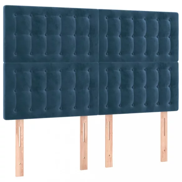 sötétkék bársony LED-es fejtámla 144x5x118/128 cm