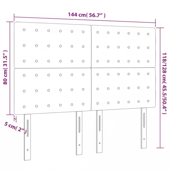 sötétkék bársony LED-es fejtámla 144x5x118/128 cm