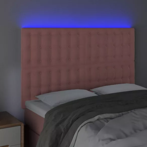 rózsaszín bársony LED-es fejtámla 144x5x118/128 cm