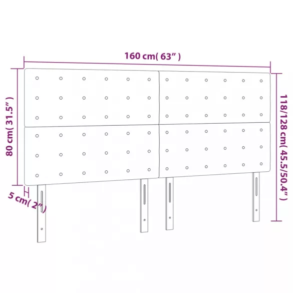 sötétszürke bársony LED-es fejtámla 160x5x118/128 cm