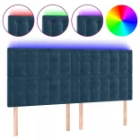 sötétkék bársony LED-es fejtámla 160x5x118/128 cm