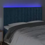 sötétkék bársony LED-es fejtámla 160x5x118/128 cm
