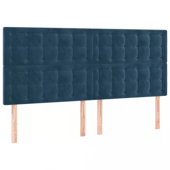 sötétkék bársony LED-es fejtámla 160x5x118/128 cm