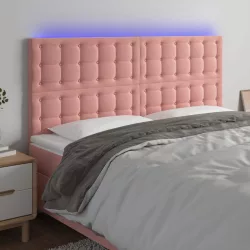 rózsaszín bársony LED-es fejtámla 160x5x118/128 cm