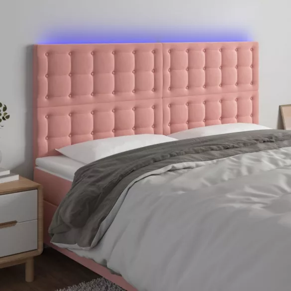 rózsaszín bársony LED-es fejtámla 160x5x118/128 cm