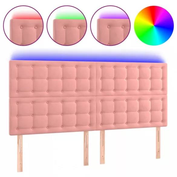 rózsaszín bársony LED-es fejtámla 160x5x118/128 cm