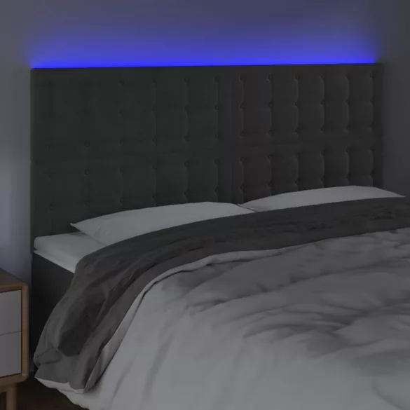 sötétszürke bársony LED-es fejtámla 180x5x118/128 cm