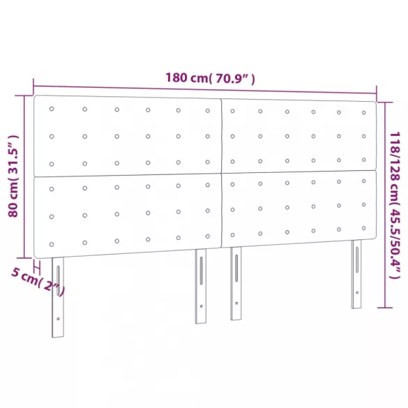 sötétszürke bársony LED-es fejtámla 180x5x118/128 cm