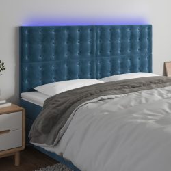 sötétkék bársony LED-es fejtámla 180x5x118/128 cm