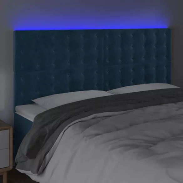 sötétkék bársony LED-es fejtámla 180x5x118/128 cm