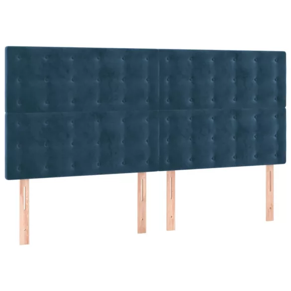 sötétkék bársony LED-es fejtámla 180x5x118/128 cm