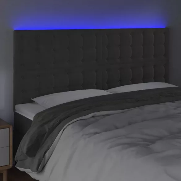 sötétszürke bársony LED-es fejtámla 200x5x118/128 cm