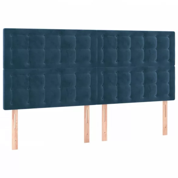 sötétkék bársony LED-es fejtámla 200x5x118/128 cm