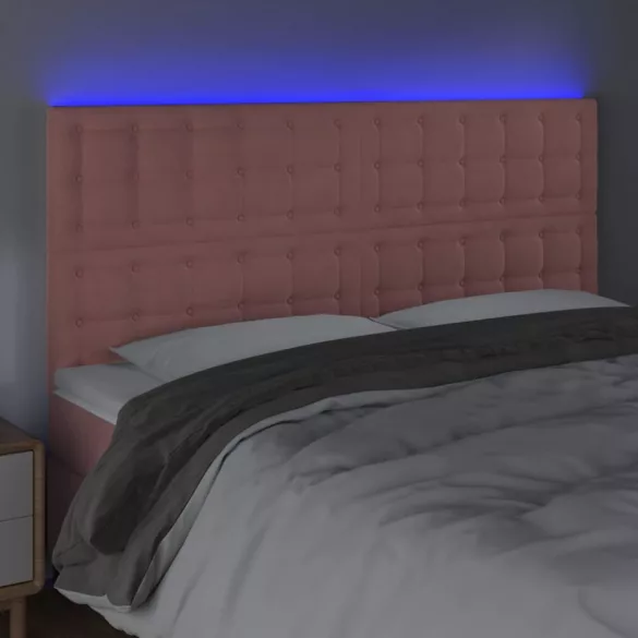 rózsaszín bársony LED-es fejtámla 200x5x118/128 cm