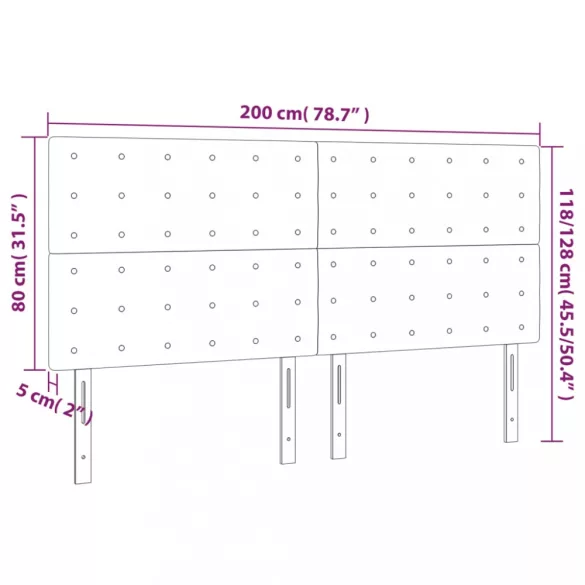 rózsaszín bársony LED-es fejtámla 200x5x118/128 cm