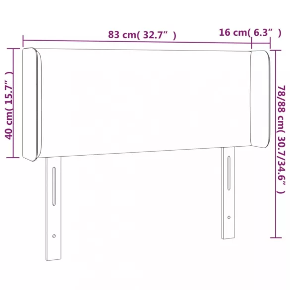 kék szövet LED-es fejtámla 83 x 16 x 78/88 cm