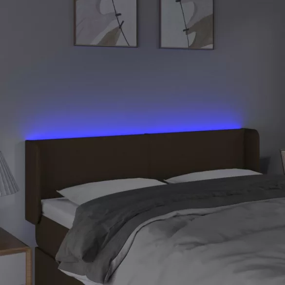 sötétbarna szövet LED-es fejtámla 147 x 16 x 78/88 cm