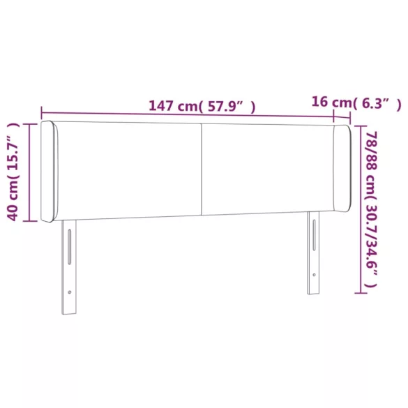 sötétbarna szövet LED-es fejtámla 147 x 16 x 78/88 cm
