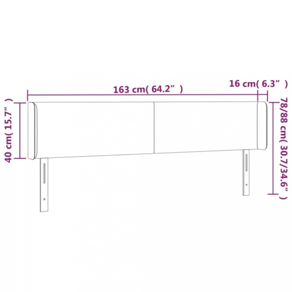sötétbarna szövet LED-es fejtámla 163 x 16 x 78/88 cm