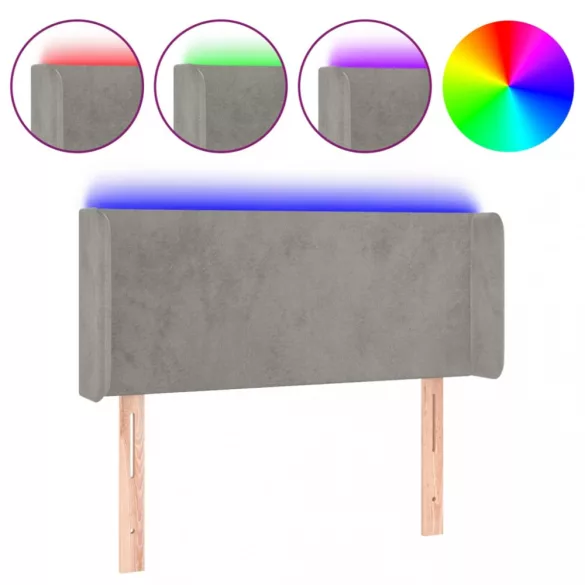 világosszürke bársony LED-es fejtámla 83 x 16 x 78/88 cm