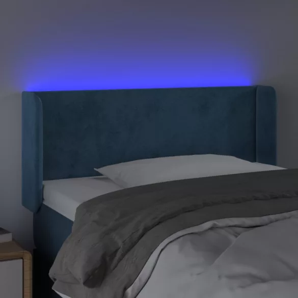 sötétkék bársony LED-es fejtámla 83 x 16 x 78/88 cm