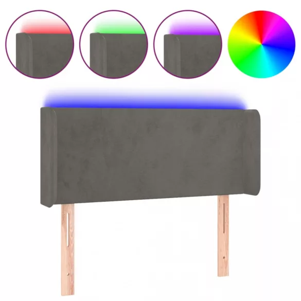 sötétszürke bársony LED-es fejtámla 93 x 16 x 78/88 cm