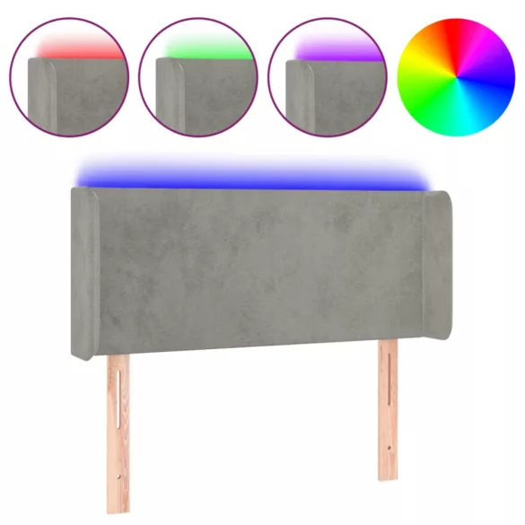 világosszürke bársony LED-es fejtámla 103 x 16 x 78/88 cm