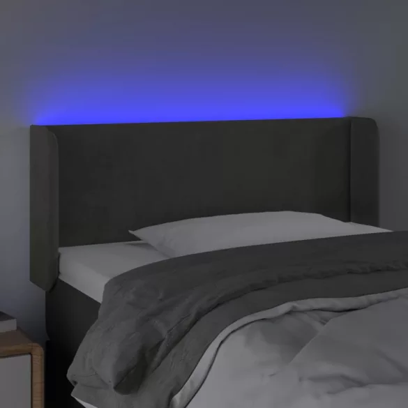 sötétszürke bársony LED-es fejtámla 103 x 16 x 78/88 cm