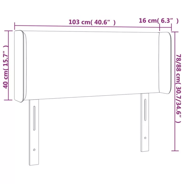 sötétszürke bársony LED-es fejtámla 103 x 16 x 78/88 cm