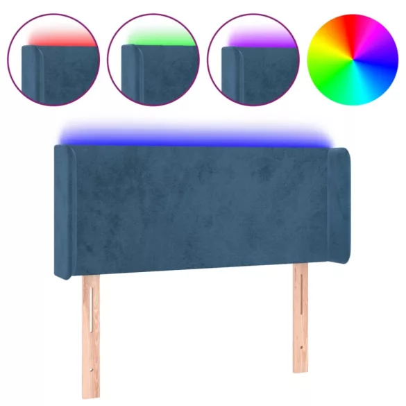 sötétkék bársony LED-es fejtámla 103 x 16 x 78/88 cm
