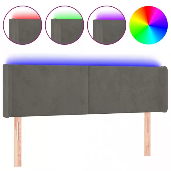 sötétszürke bársony LED-es fejtámla 147 x 16 x 78/88 cm
