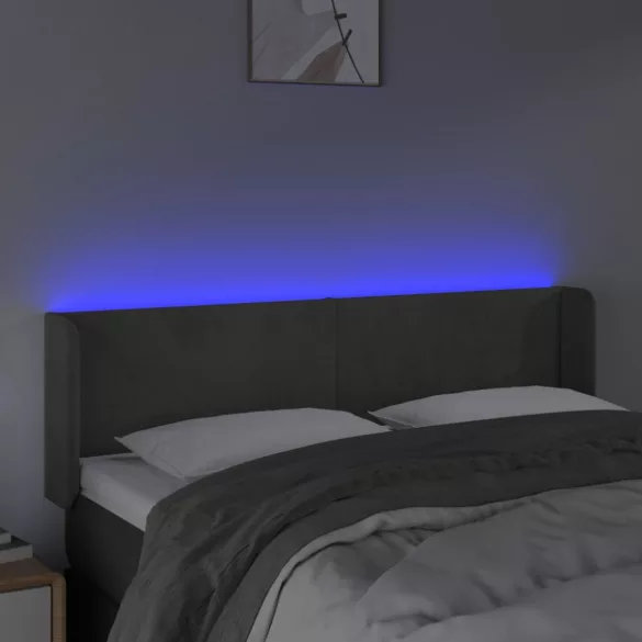 sötétszürke bársony LED-es fejtámla 147 x 16 x 78/88 cm