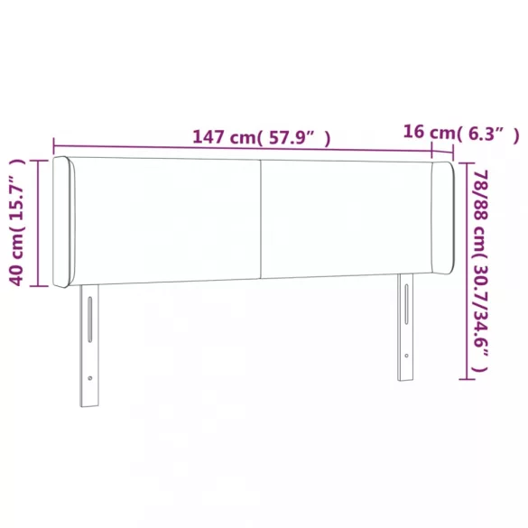 sötétszürke bársony LED-es fejtámla 147 x 16 x 78/88 cm