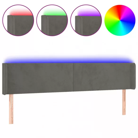 sötétszürke bársony LED-es fejtámla 163 x 16 x 78/88 cm