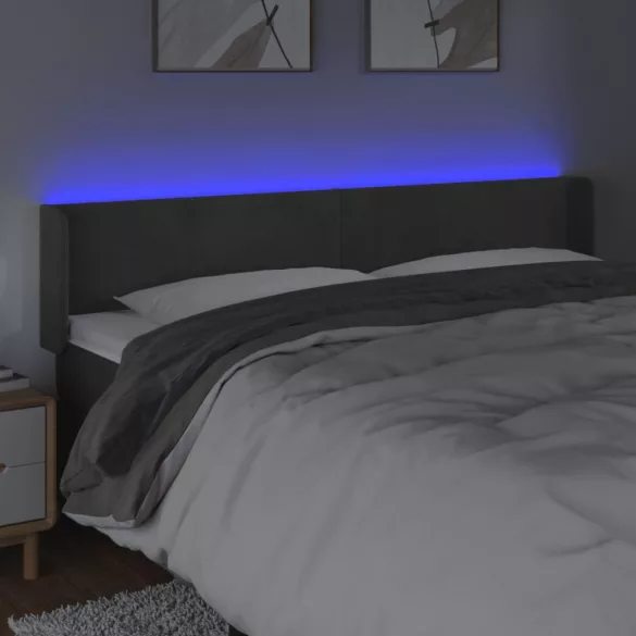 sötétszürke bársony LED-es fejtámla 163 x 16 x 78/88 cm