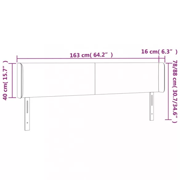 sötétszürke bársony LED-es fejtámla 163 x 16 x 78/88 cm