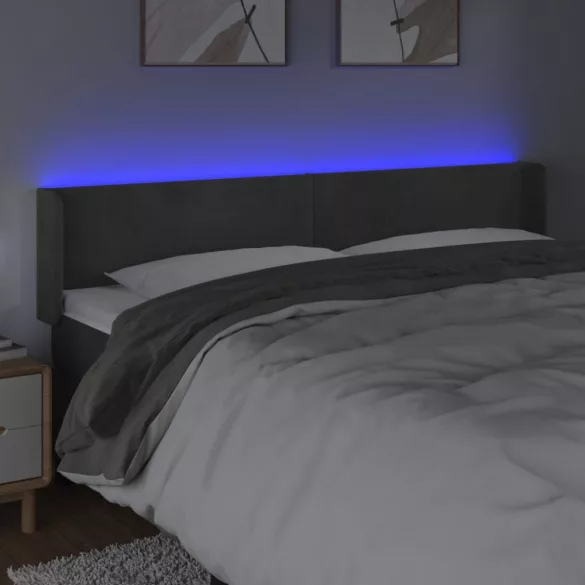 sötétszürke bársony LED-es fejtámla 183 x 16 x 78/88 cm