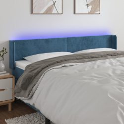 sötétkék bársony LED-es fejtámla 183 x 16 x 78/88 cm