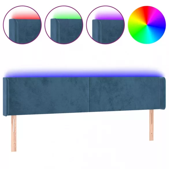 sötétkék bársony LED-es fejtámla 183 x 16 x 78/88 cm