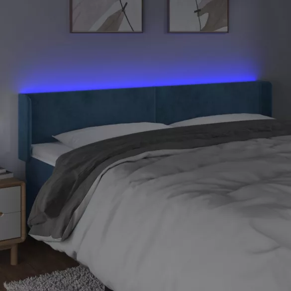 sötétkék bársony LED-es fejtámla 183 x 16 x 78/88 cm