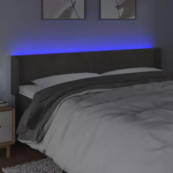 sötétszürke bársony LED-es fejtámla 203 x 16 x 78/88 cm