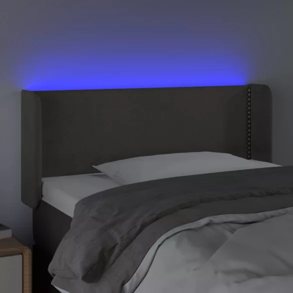 sötétszürke bársony LED-es fejtámla 93 x 16 x 78/88 cm
