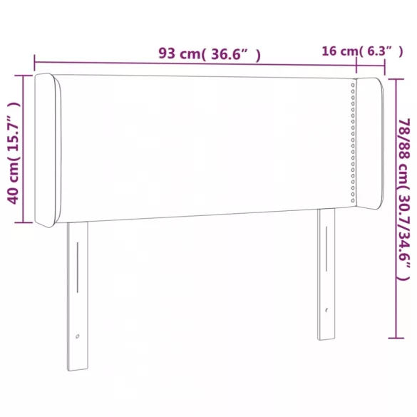sötétszürke bársony LED-es fejtámla 93 x 16 x 78/88 cm