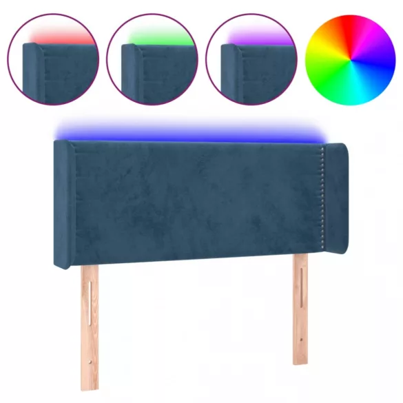 sötétkék bársony LED-es fejtámla 103 x 16 x 78/88 cm