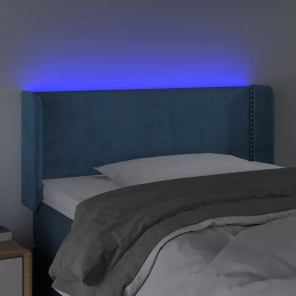 sötétkék bársony LED-es fejtámla 103 x 16 x 78/88 cm