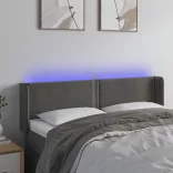 sötétszürke bársony LED-es fejtámla 147 x 16 x 78/88 cm