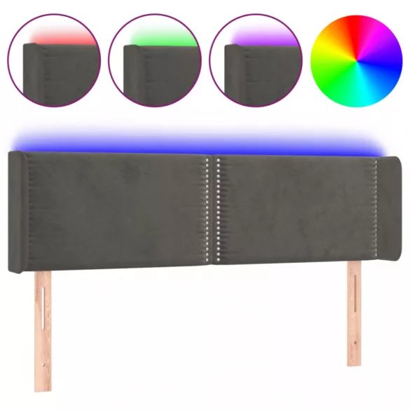 sötétszürke bársony LED-es fejtámla 147 x 16 x 78/88 cm