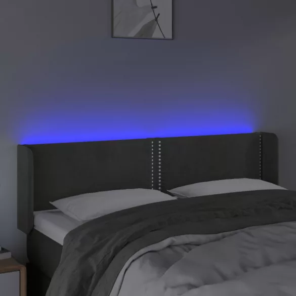 sötétszürke bársony LED-es fejtámla 147 x 16 x 78/88 cm
