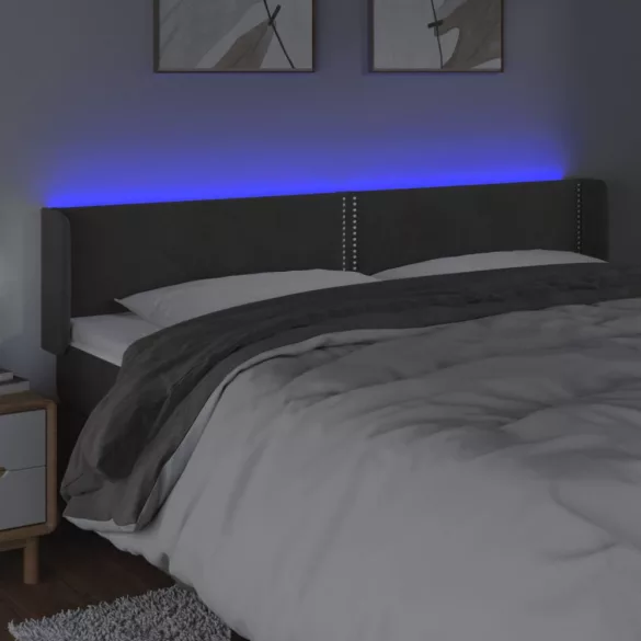 sötétszürke bársony LED-es fejtámla 163 x 16 x 78/88 cm
