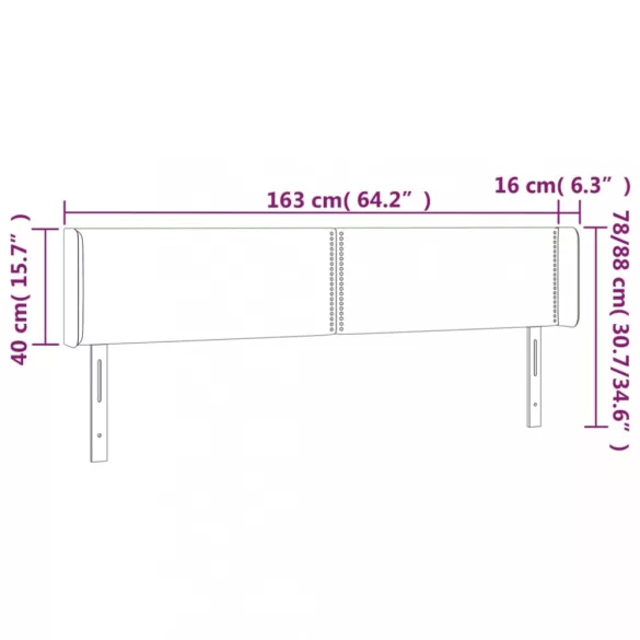 sötétszürke bársony LED-es fejtámla 163 x 16 x 78/88 cm